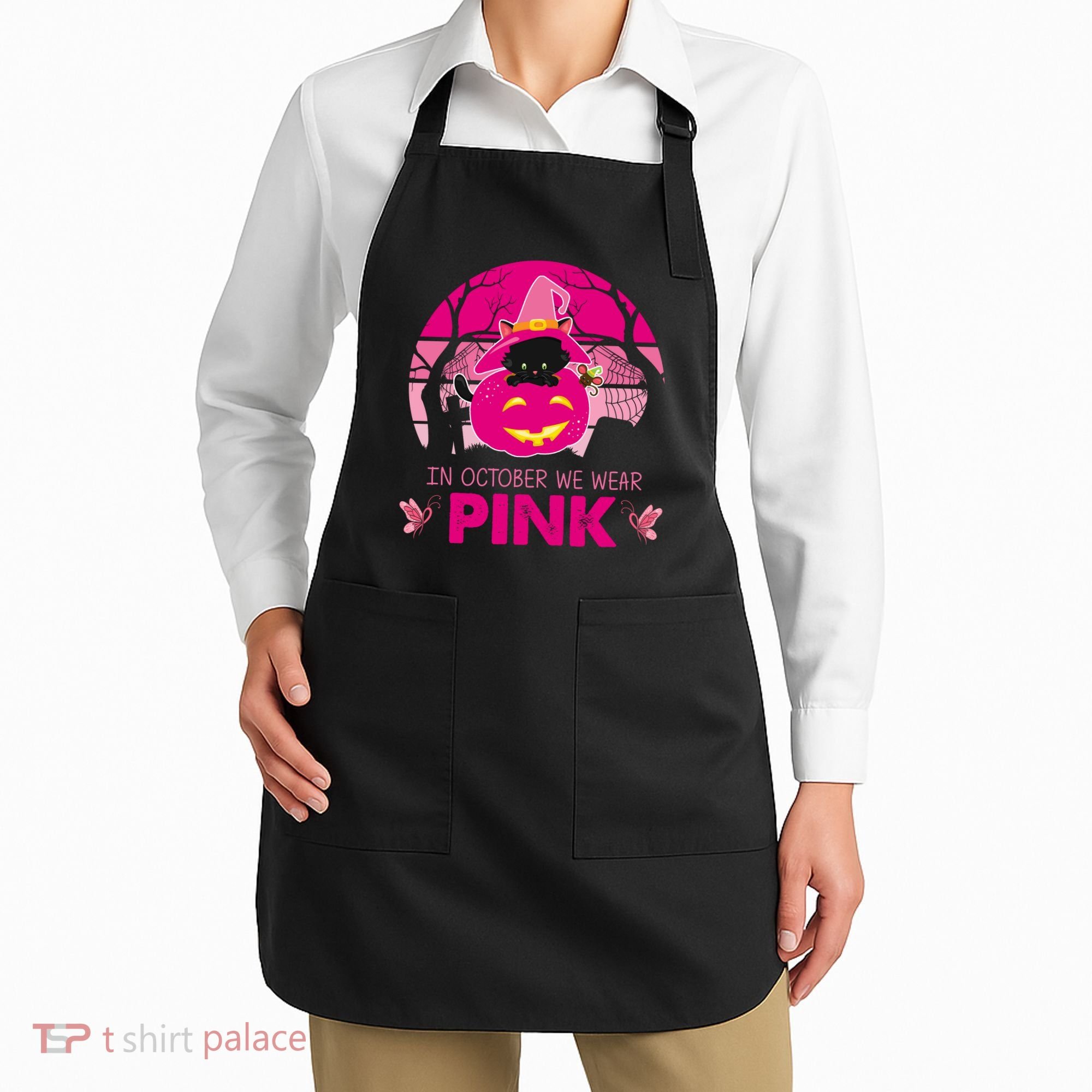 In October We Wear Pink Dinosaur Cat Witch Apron