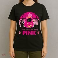In October We Wear Pink Dinosaur Cat Witch T-Shirt thumb 4