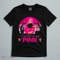 In October We Wear Pink Dinosaur Cat Witch T-Shirt thumb 5