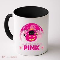In October We Wear Pink Dinosaur Cat Witch Coffee Mug thumb 0