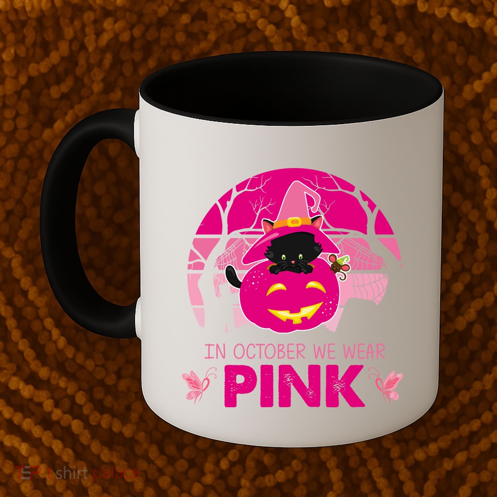 In October We Wear Pink Dinosaur Cat Witch Coffee Mug