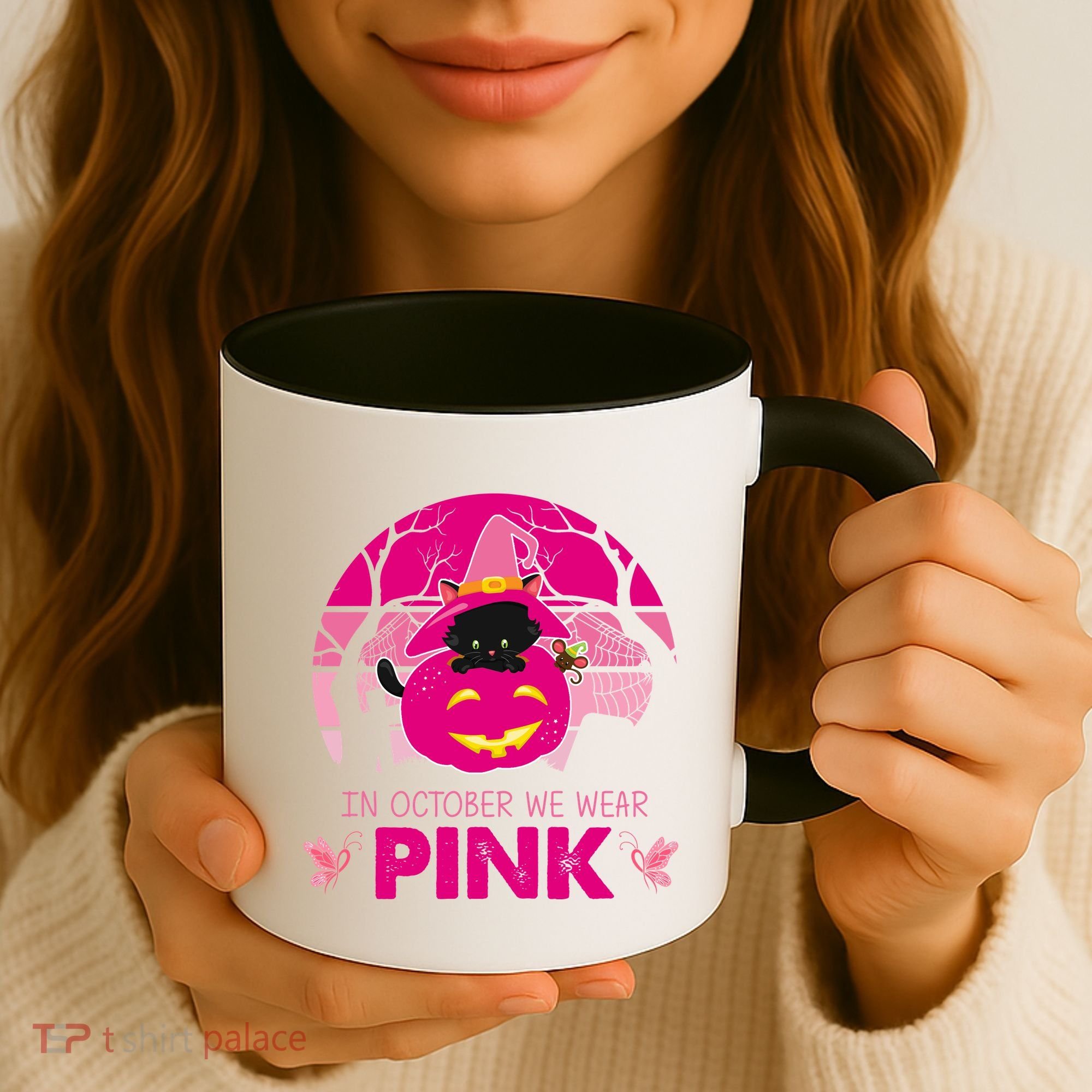 In October We Wear Pink Dinosaur Cat Witch Coffee Mug