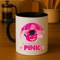 In October We Wear Pink Dinosaur Cat Witch Coffee Mug thumb 4