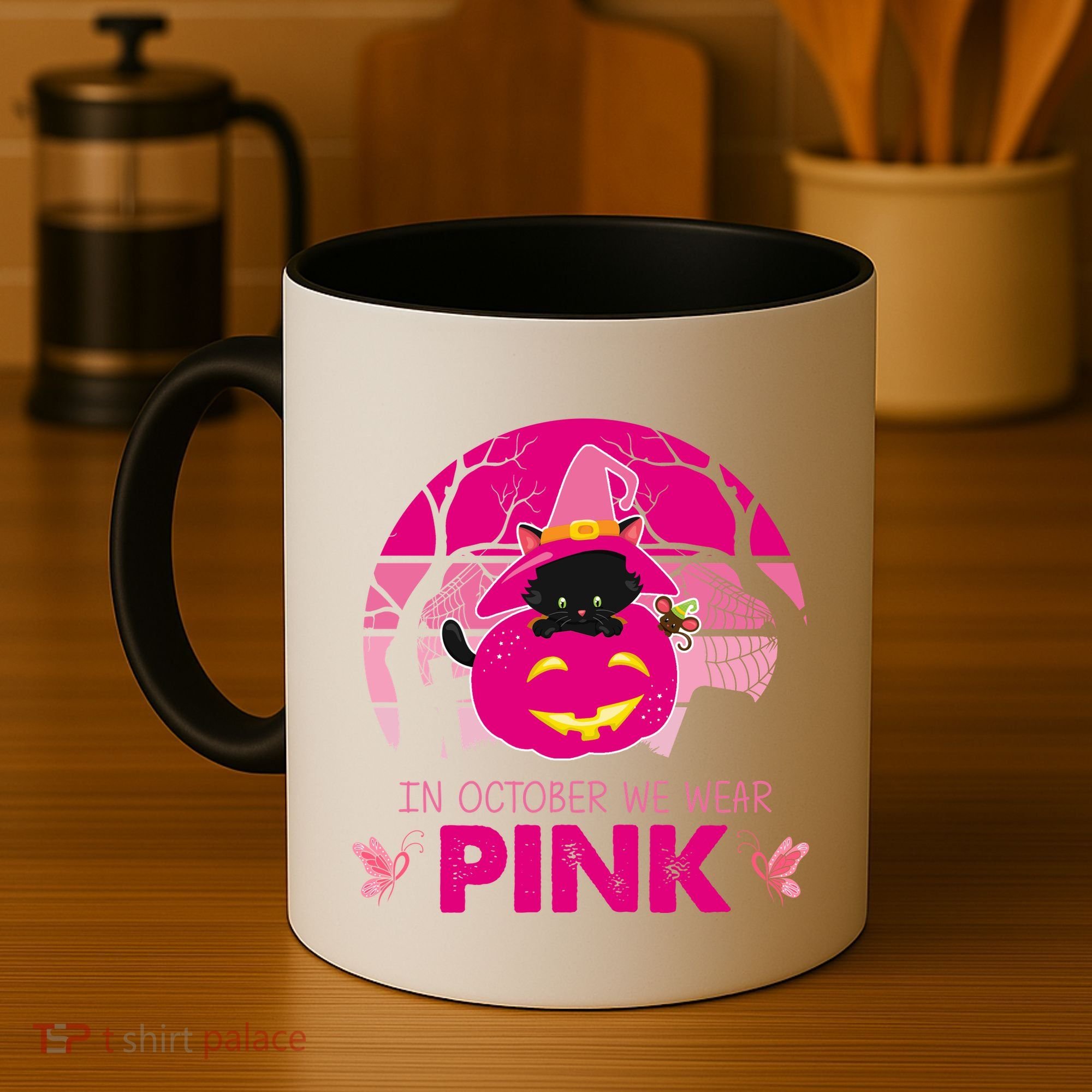 In October We Wear Pink Dinosaur Cat Witch Coffee Mug