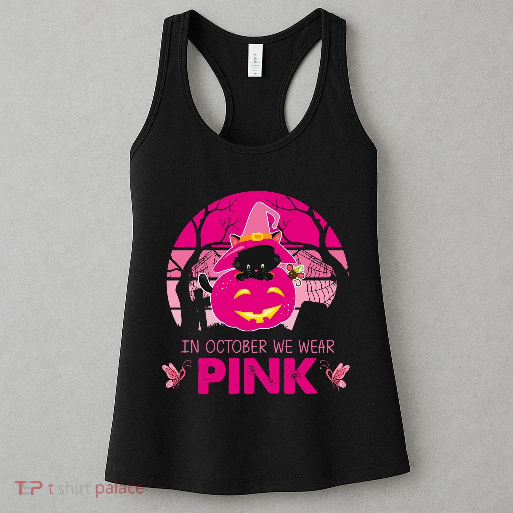 In October We Wear Pink Dinosaur Cat Witch Women's Tank Top