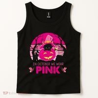 In October We Wear Pink Dinosaur Cat Witch Tank Top thumb 2