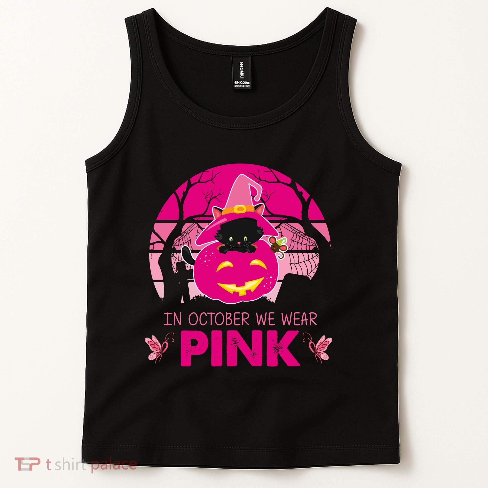 In October We Wear Pink Dinosaur Cat Witch Tank Top