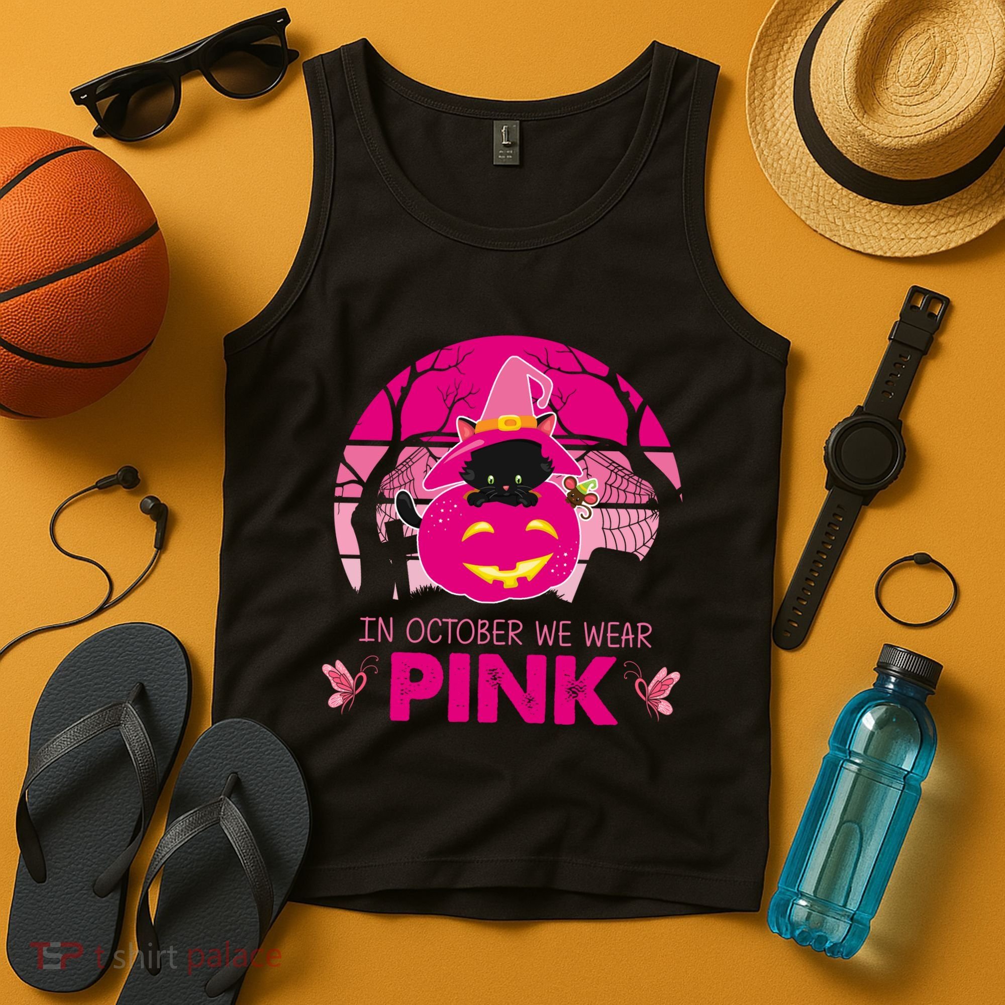 In October We Wear Pink Dinosaur Cat Witch Tank Top