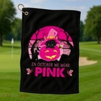 In October We Wear Pink Dinosaur Cat Witch Golf Towel thumb 1