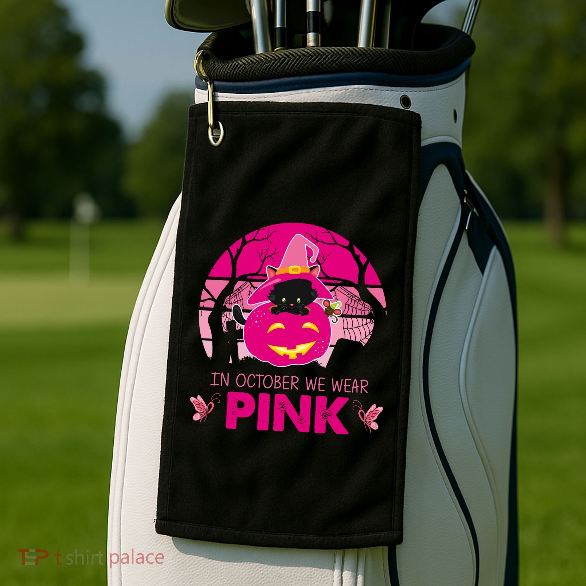 In October We Wear Pink Dinosaur Cat Witch Golf Towel