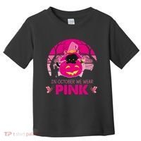 In October We Wear Pink Dinosaur Cat Witch Toddler T-Shirt thumb 0