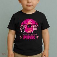 In October We Wear Pink Dinosaur Cat Witch Toddler T-Shirt thumb 2