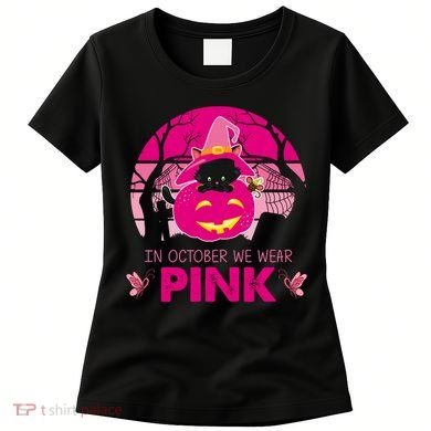 In October We Wear Pink Dinosaur Cat Witch Women's T-Shirt
