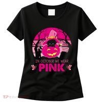 In October We Wear Pink Dinosaur Cat Witch Women's T-Shirt thumb 0