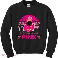 In October We Wear Pink Dinosaur Cat Witch Kids Sweatshirt thumb 0