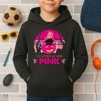 In October We Wear Pink Dinosaur Cat Witch Kids Hoodie thumb 2