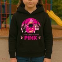 In October We Wear Pink Dinosaur Cat Witch Kids Hoodie thumb 3