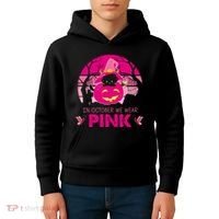 In October We Wear Pink Dinosaur Cat Witch Kids Hoodie thumb 4