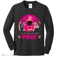 In October We Wear Pink Dinosaur Cat Witch Kids Long Sleeve Shirt thumb 0