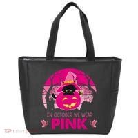 In October We Wear Pink Dinosaur Cat Witch Tote Bag thumb 0