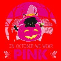 In October We Wear Pink Dinosaur Cat Witch Santa Hat thumb 1