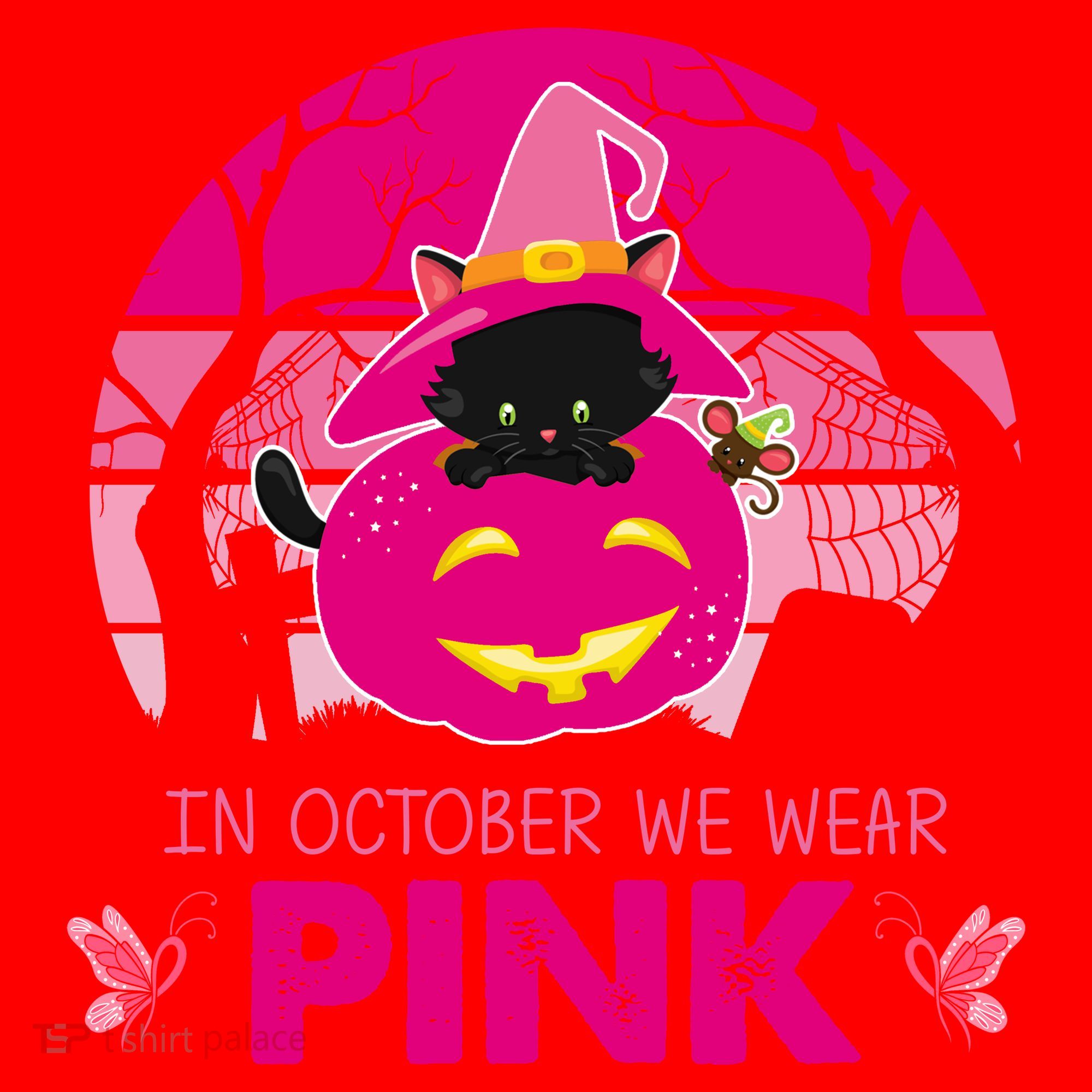 In October We Wear Pink Dinosaur Cat Witch Santa Hat