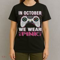 In October We Wear Breast Cancer Gaming T-Shirt thumb 4