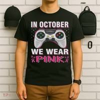 In October We Wear Breast Cancer Gaming T-Shirt thumb 6