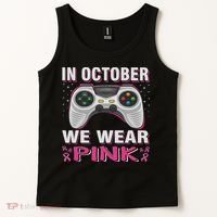 In October We Wear Breast Cancer Gaming Tank Top thumb 2