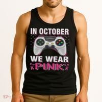 In October We Wear Breast Cancer Gaming Tank Top thumb 3