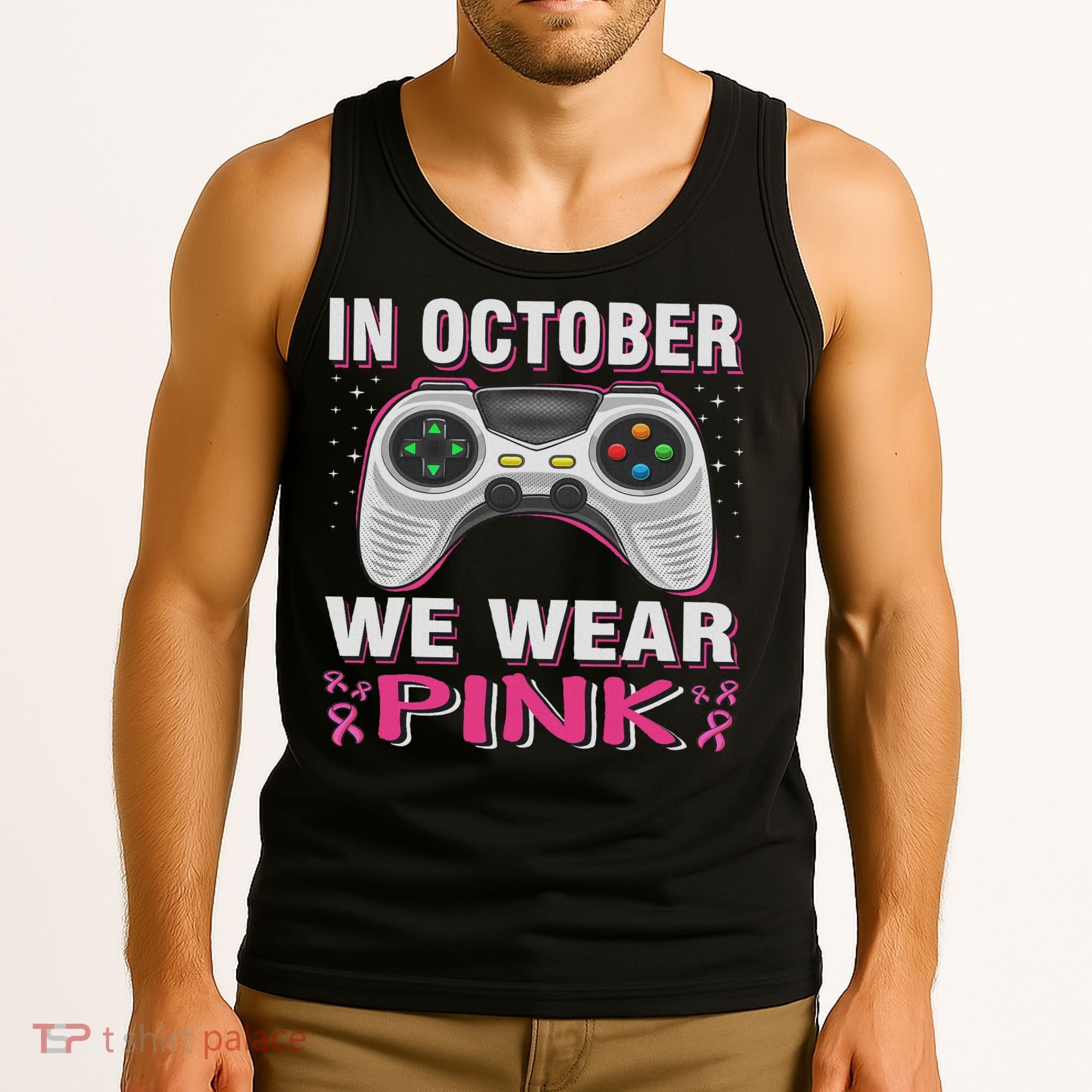 In October We Wear Breast Cancer Gaming Tank Top