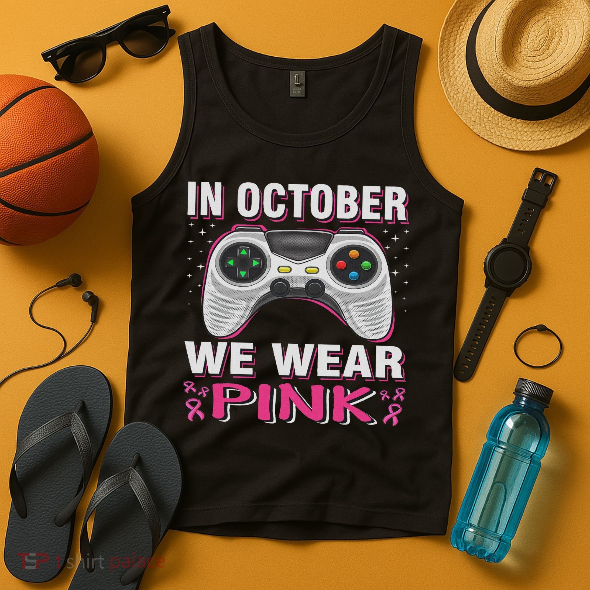 In October We Wear Breast Cancer Gaming Tank Top