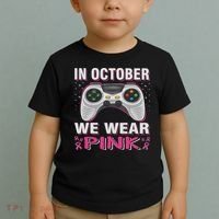 In October We Wear Breast Cancer Gaming Toddler T-Shirt thumb 2