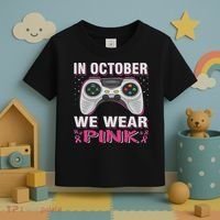 In October We Wear Breast Cancer Gaming Toddler T-Shirt thumb 3