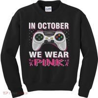 In October We Wear Breast Cancer Gaming Kids Sweatshirt thumb 0