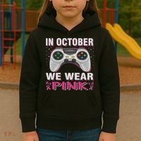 In October We Wear Breast Cancer Gaming Kids Hoodie thumb 3