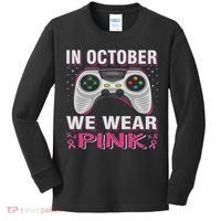 In October We Wear Breast Cancer Gaming Kids Long Sleeve Shirt thumb 0
