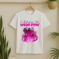 In October We Wear Pink Pumpkin Fall T-Shirt thumb 2