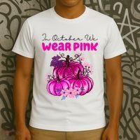 In October We Wear Pink Pumpkin Fall T-Shirt thumb 3