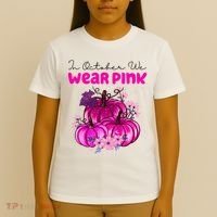 In October We Wear Pink Pumpkin Fall T-Shirt thumb 4