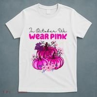 In October We Wear Pink Pumpkin Fall T-Shirt thumb 5