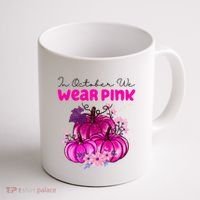 In October We Wear Pink Pumpkin Fall Coffee Mug thumb 1