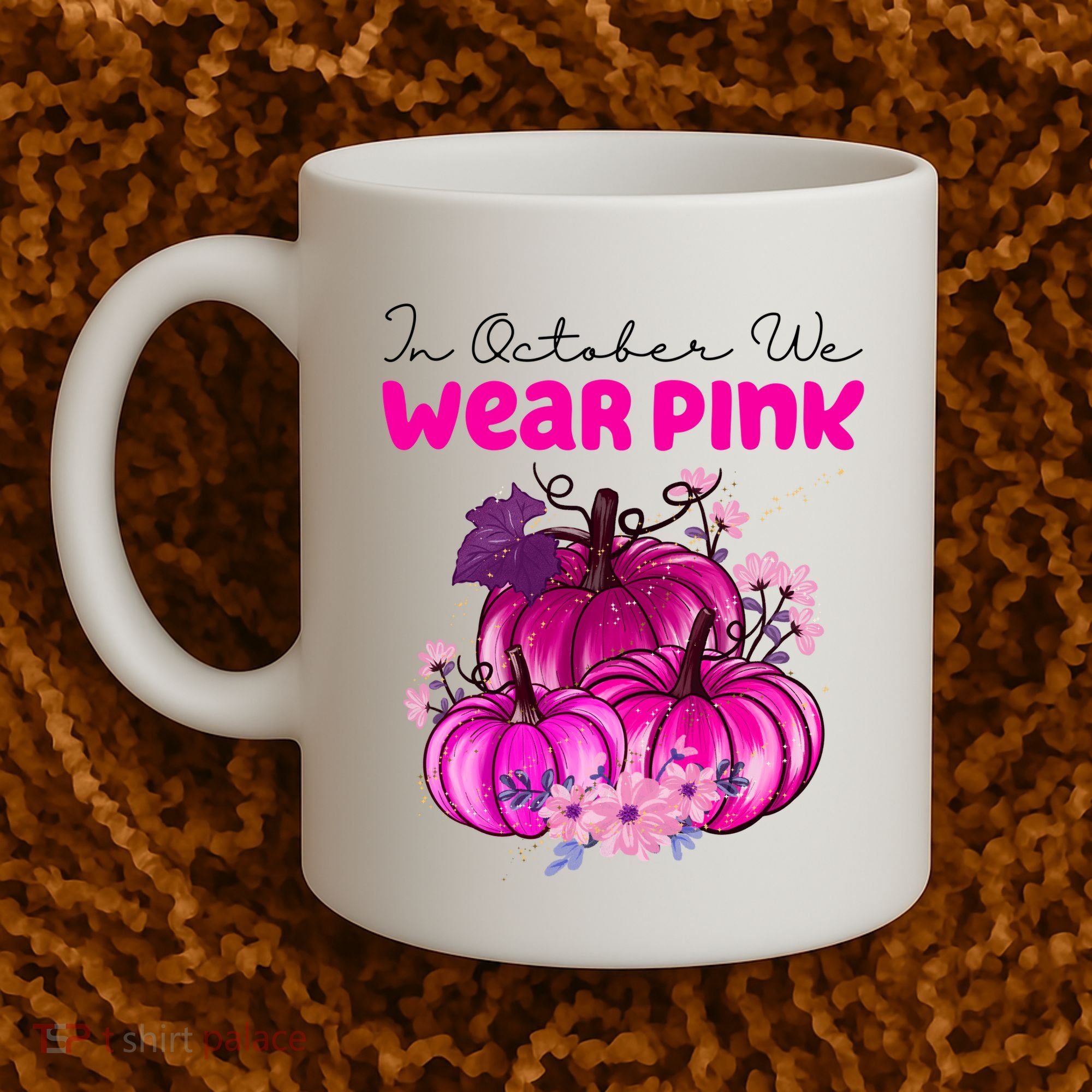 In October We Wear Pink Pumpkin Fall Coffee Mug