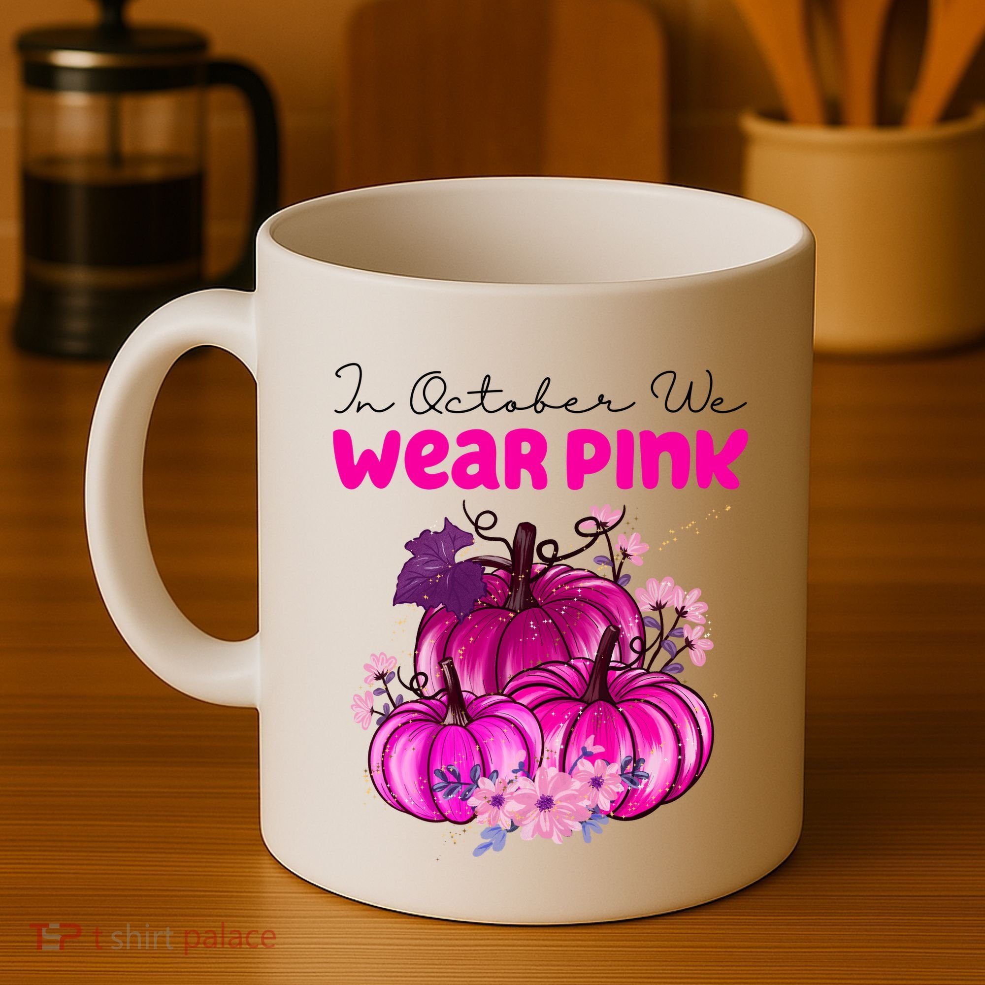 In October We Wear Pink Pumpkin Fall Coffee Mug