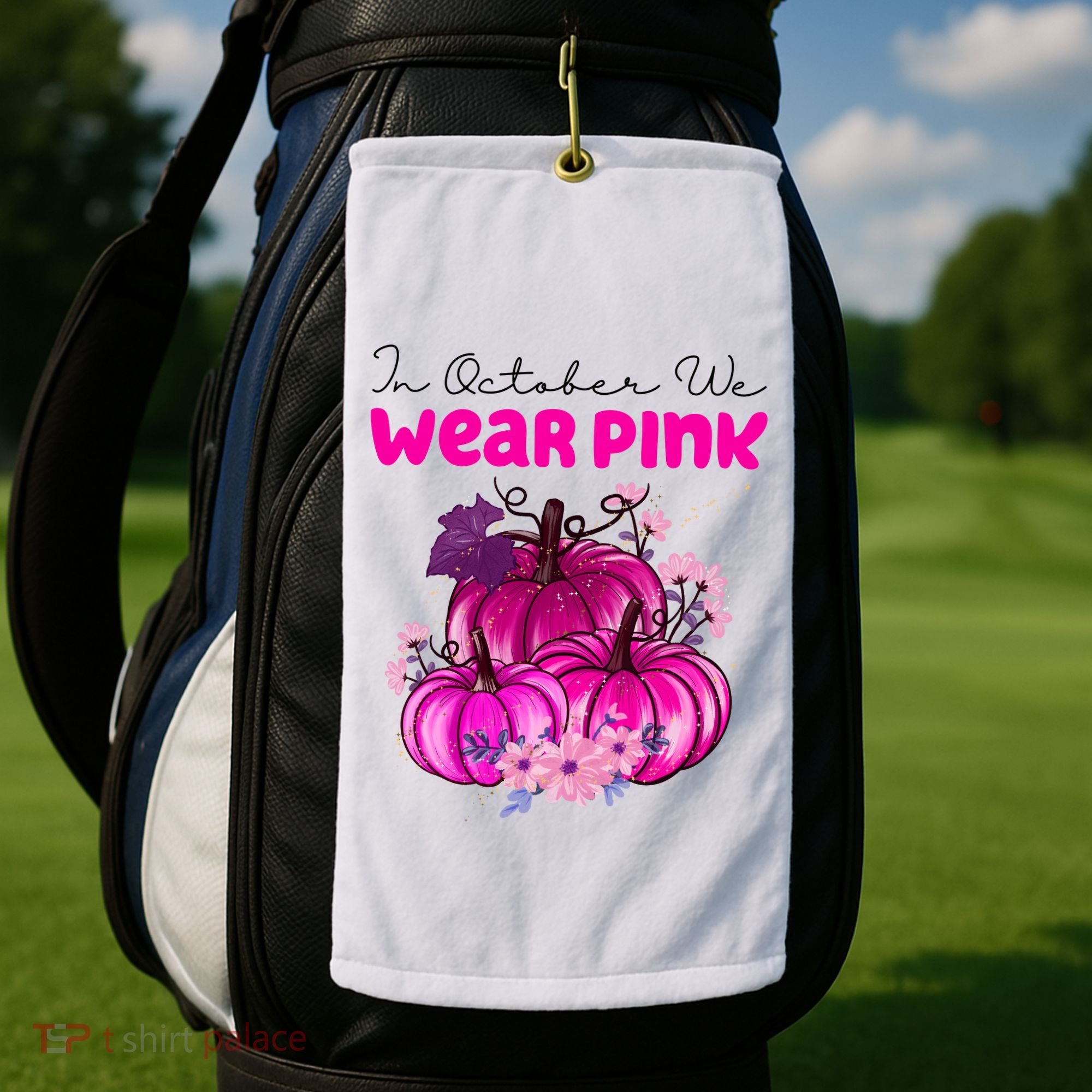 In October We Wear Pink Pumpkin Fall Golf Towel