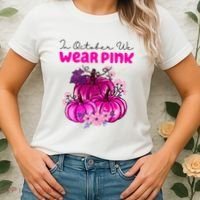 In October We Wear Pink Pumpkin Fall Women's T-Shirt thumb 2