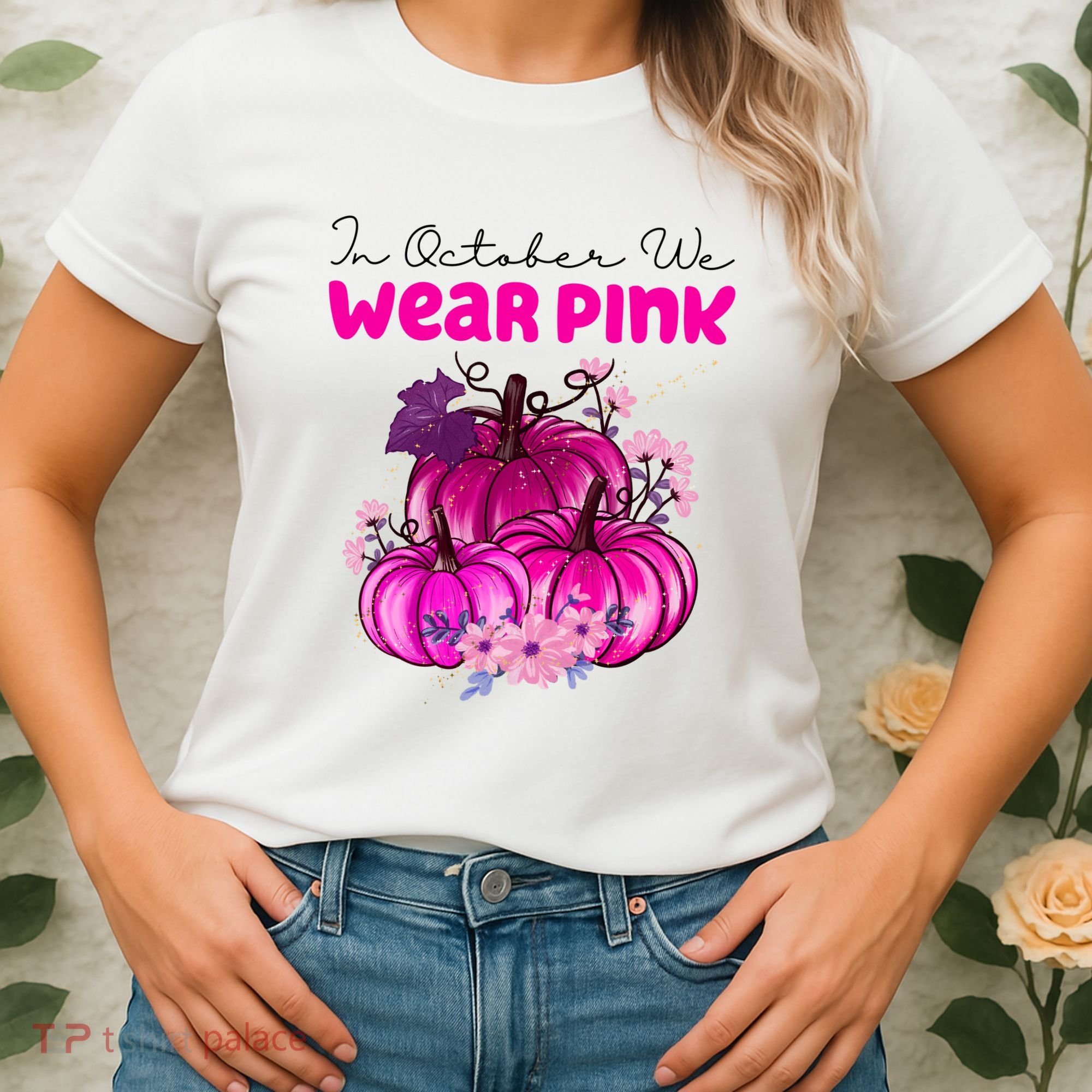 In October We Wear Pink Pumpkin Fall Women's T-Shirt