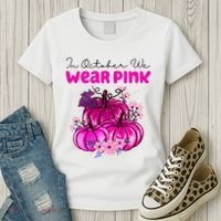 In October We Wear Pink Pumpkin Fall Women's T-Shirt thumb 3