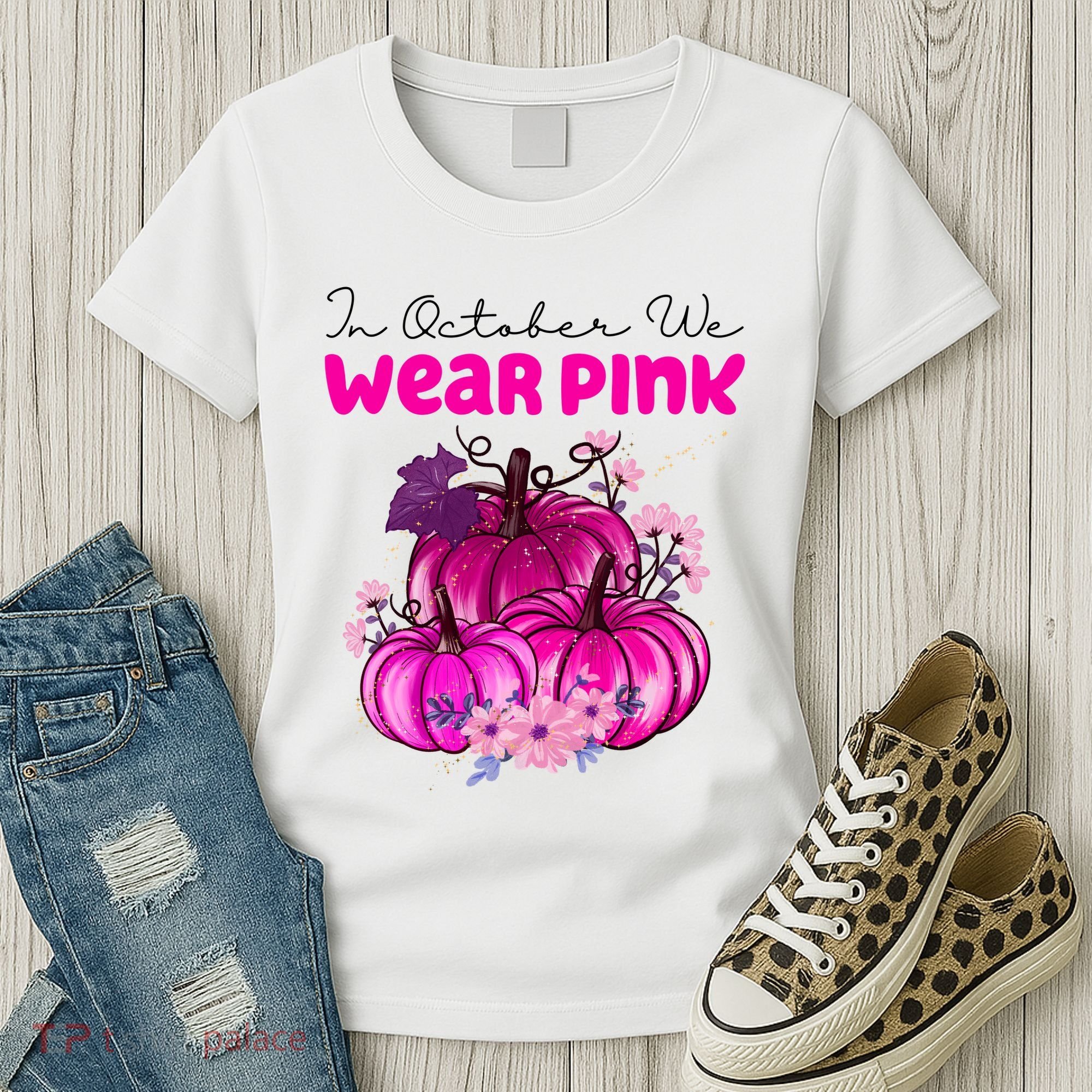 In October We Wear Pink Pumpkin Fall Women's T-Shirt