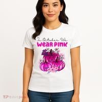 In October We Wear Pink Pumpkin Fall Women's T-Shirt thumb 4